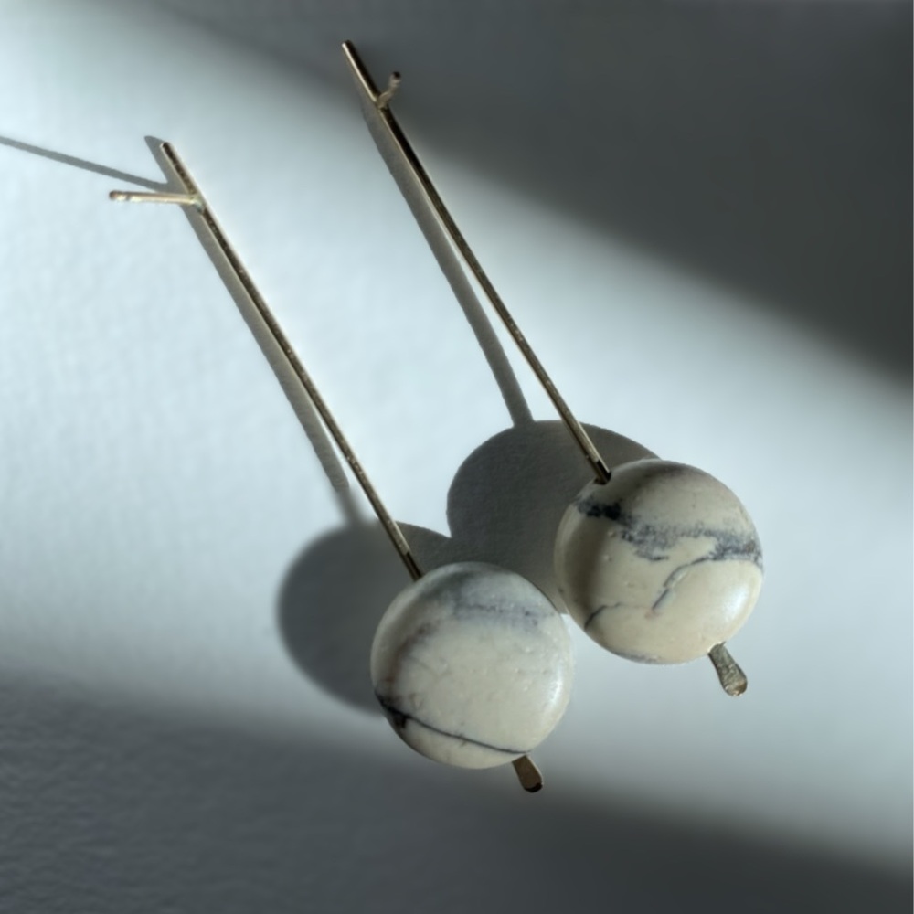 Baleen Gold and Cream Marble Drop Earrings